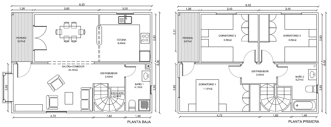 planos de casas de dos pisos 100m2